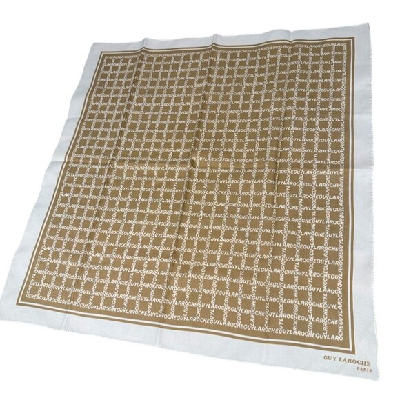 GUY LAROCHE Paris Vintage Silk Scarf - spell out print 22” - Picture 4 of 7